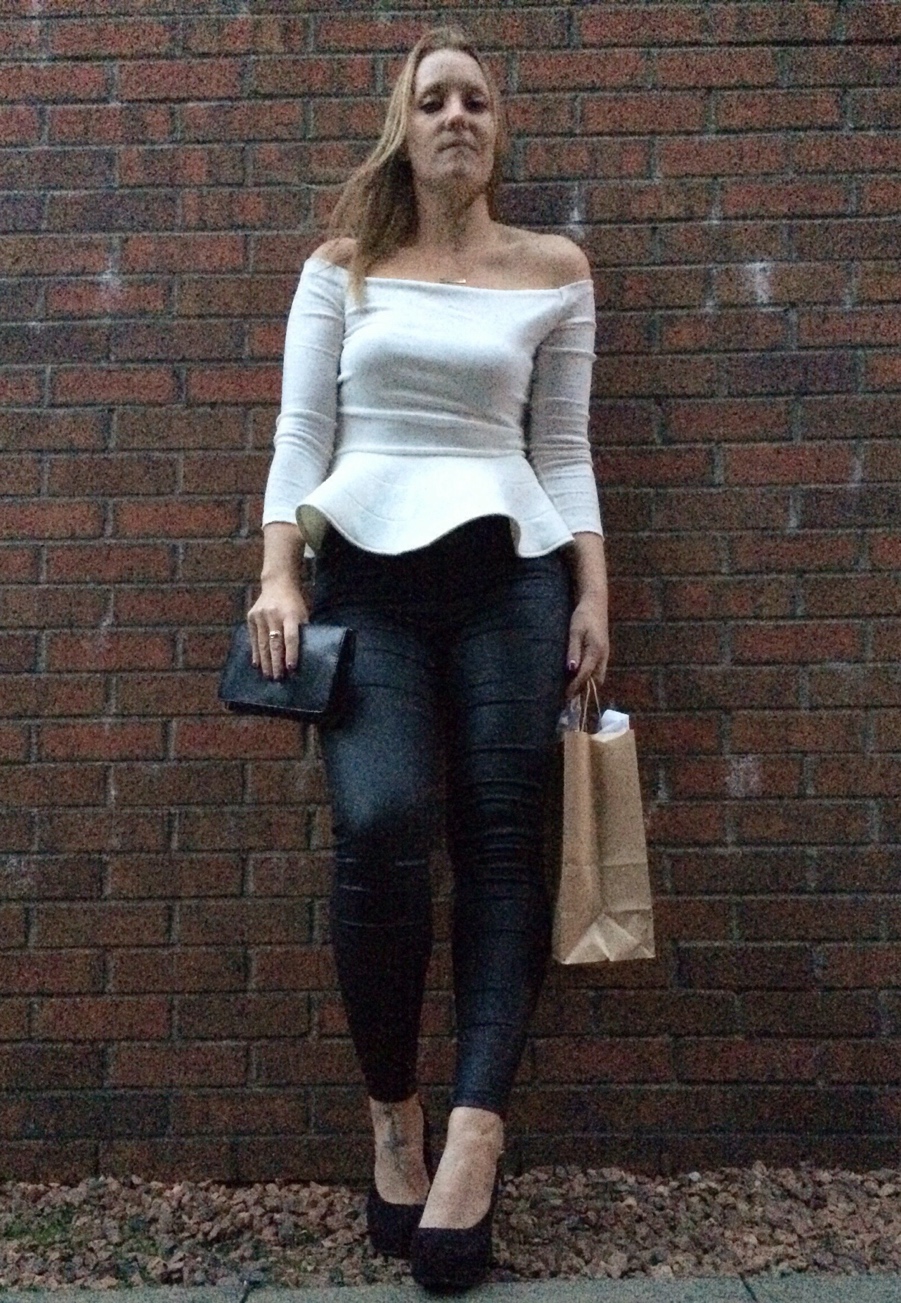 White-off-shoulder-peplum-leather-look